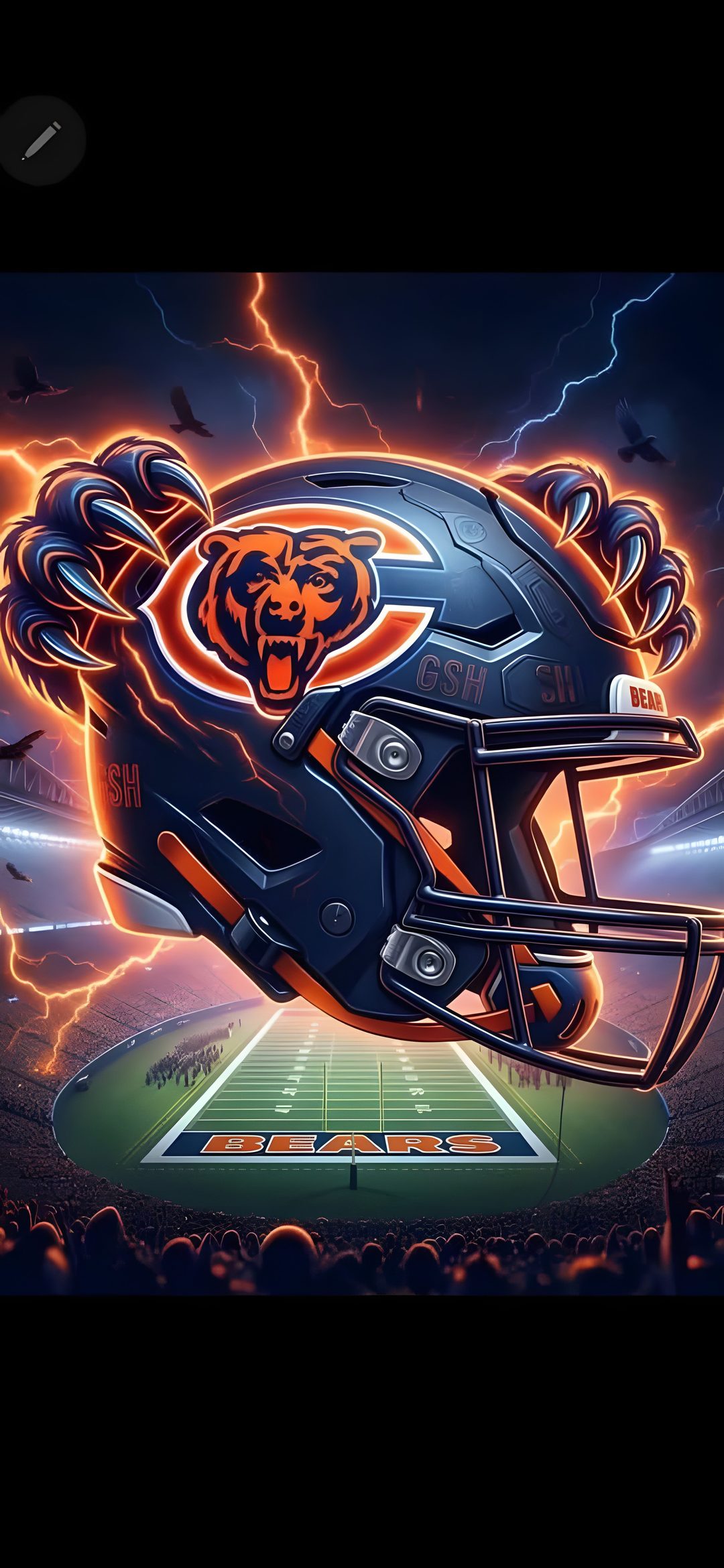 the chicago bears football helmet with lightning in the background Chicago Bears Halloween black