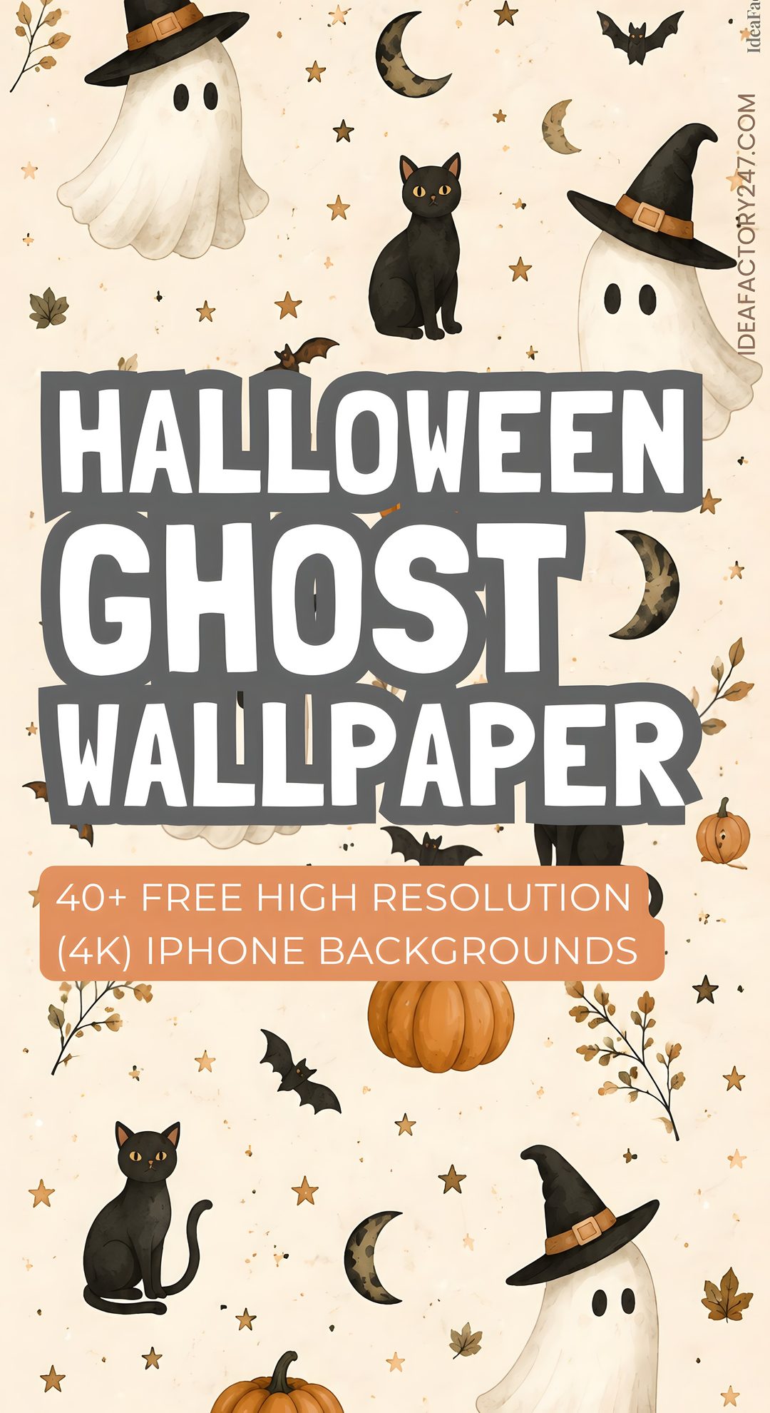 halloween ghost wallpaper with black cats and pumpkins Free Halloween Iphone antique white