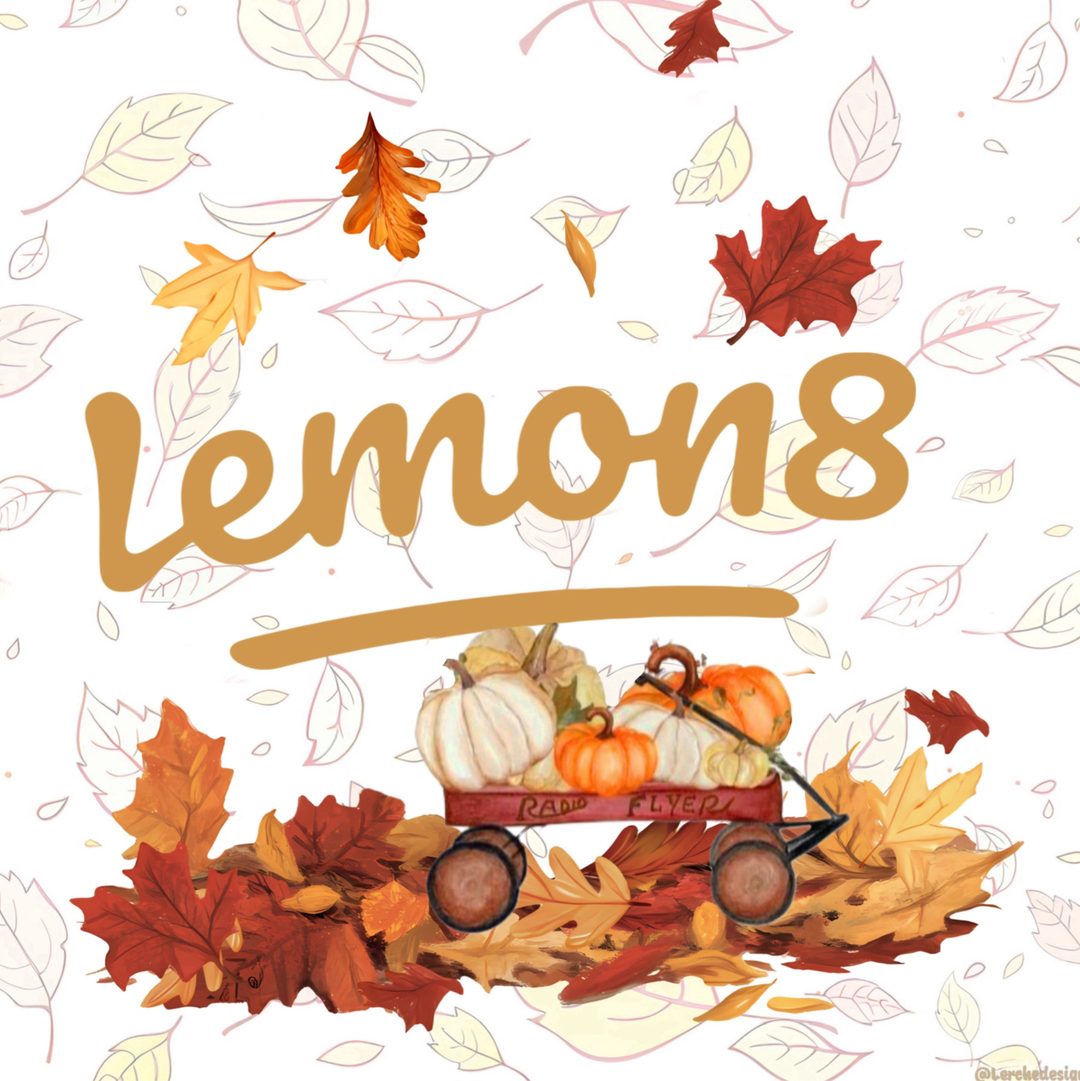 the words lemon 8 are surrounded by autumn leaves and pumpkins, with a wagon filled with gourds Lemon8 Halloween Custom Icons, App Icon, Halloween, Iphone, Logo, white