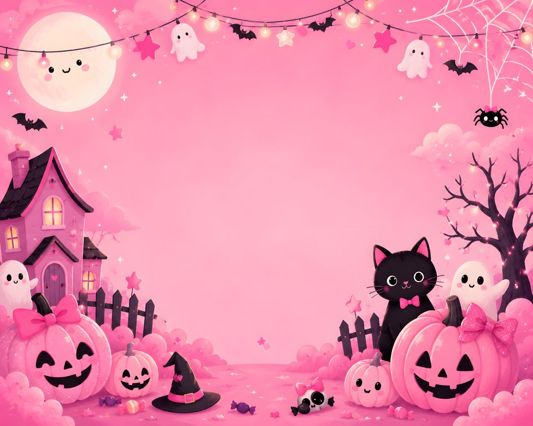 a pink halloween background with black cats and pumpkins Pink Halloween Desktop light pink
