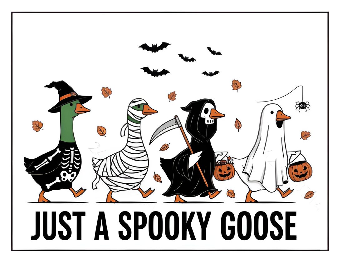three ducks dressed up in halloween costumes Halloween Goose Tattoos, white