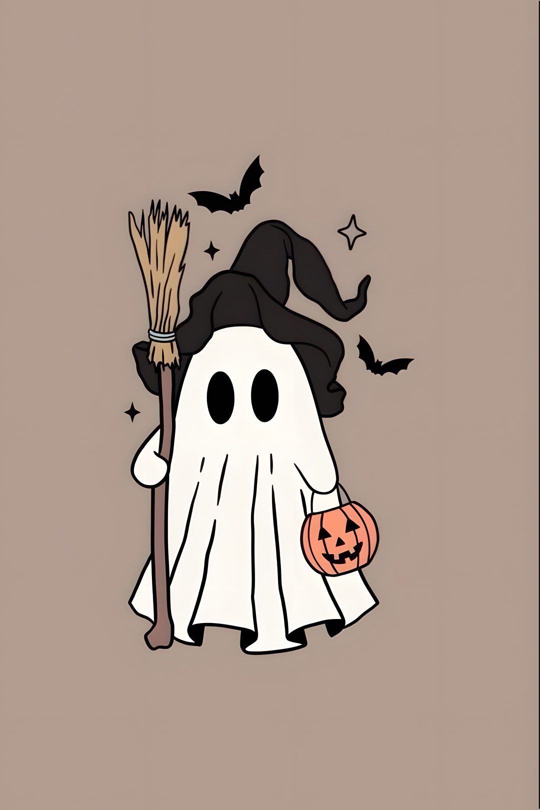 a cartoon ghost with a broom and pumpkin Halloween Apple Watch rosy brown