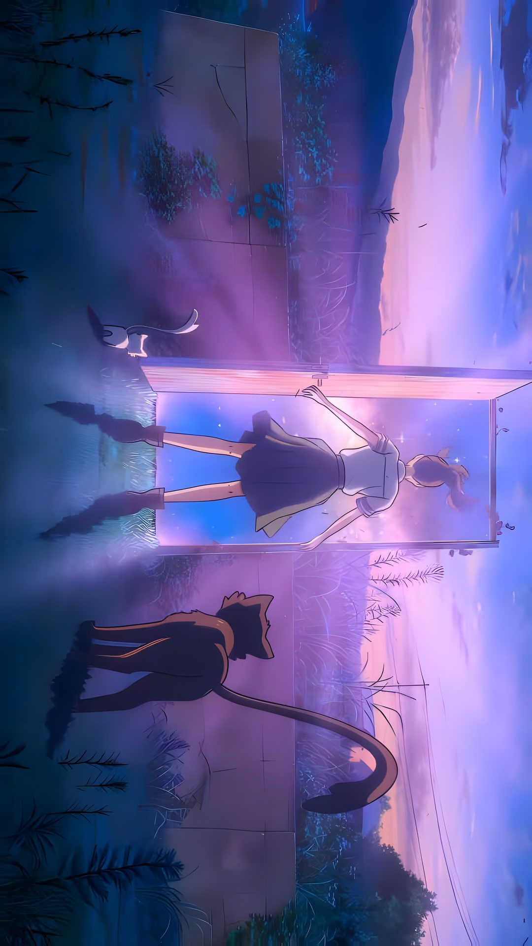 an animated scene with two people standing next to each other Suzu Halloween dark slate blue