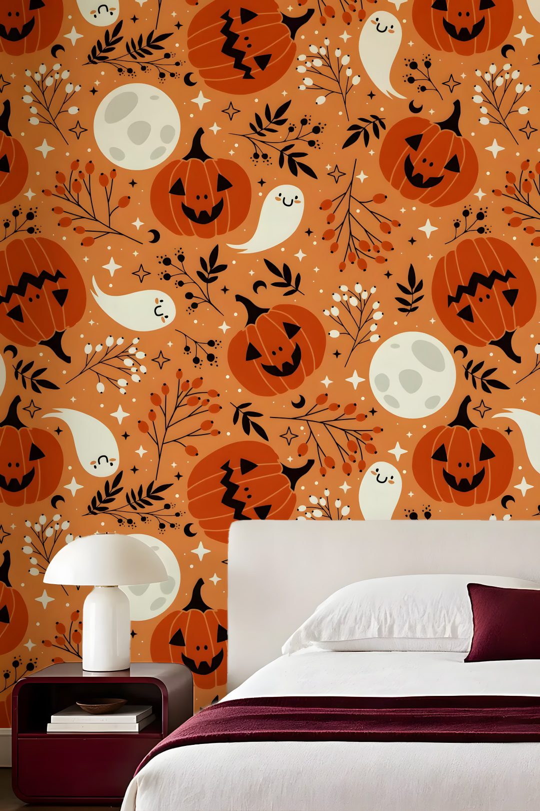 an orange halloween themed wallpaper with pumpkins and jack - o'- lanterns Halloween For Bedroom peru
