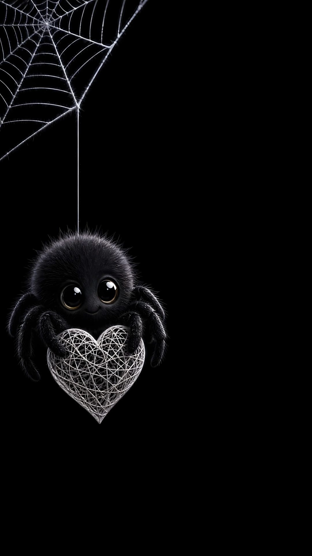 a spider hanging from a web with a heart Cute Halloween Spider black