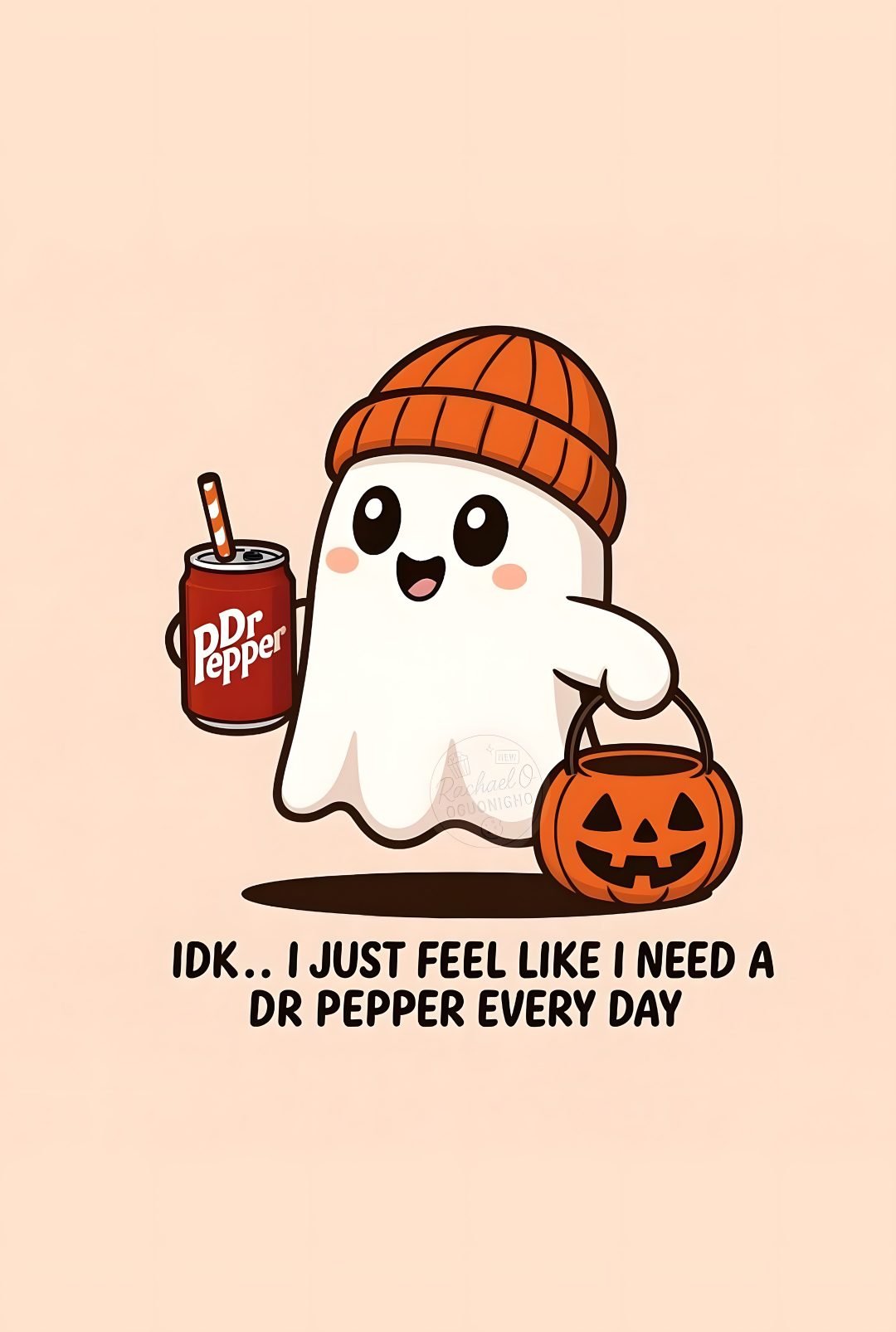 a cartoon ghost holding a can of dr pepper's halloween drink with the caption, idk i just feel like i need a dr pepper every day Dr Pepper Halloween Ghost With Dr Pepper, Easy Easy Dr Pepper Drawing, Ghost, blanched almond