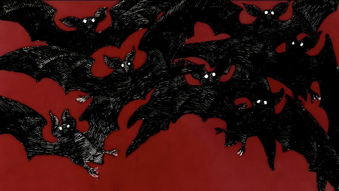 an image of bats flying in the air with eyes on their backs and nose open Halloween Bat Laptop black