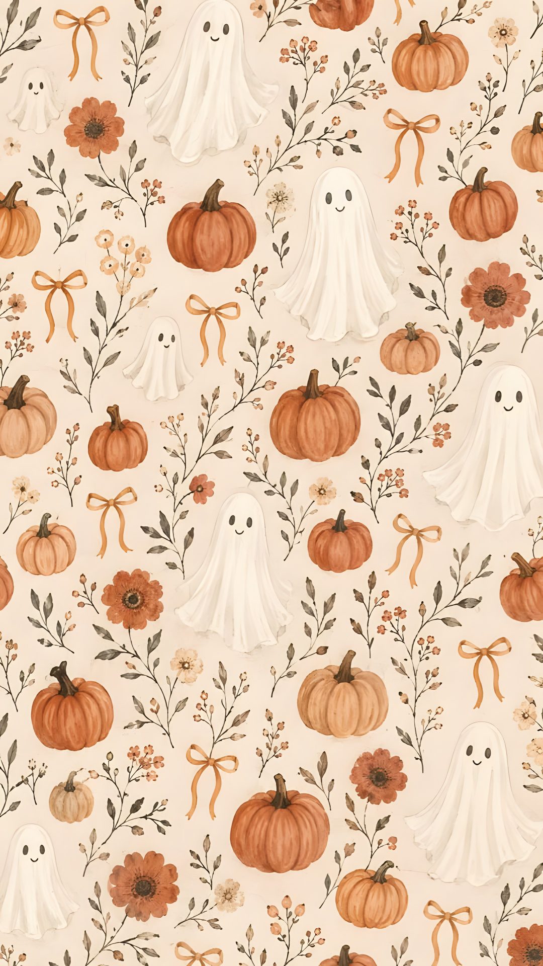 a white background with pumpkins and ghost on it Fallhalloween bisque