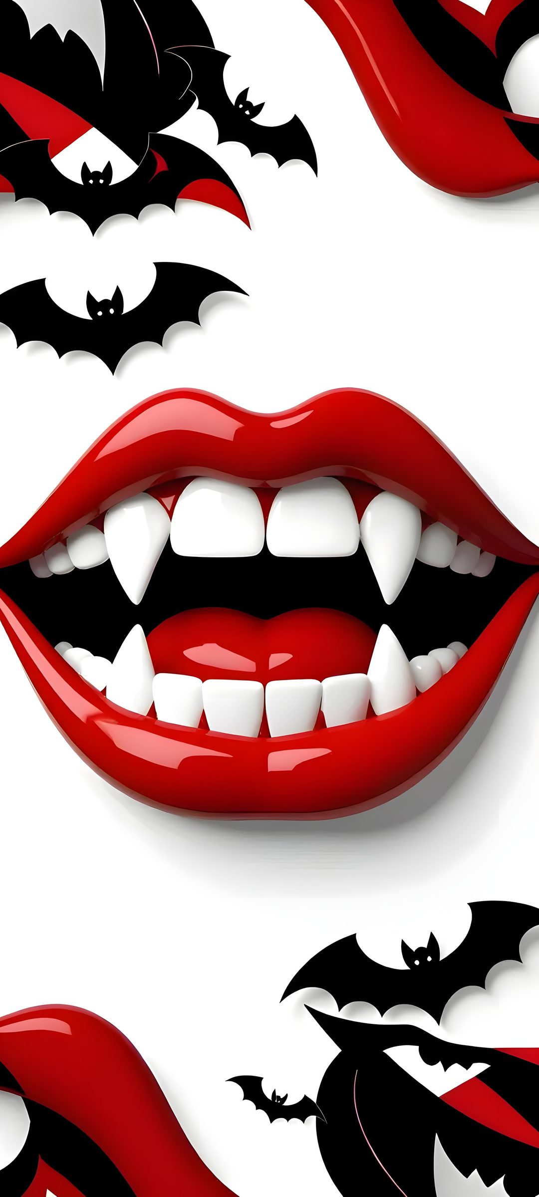 red lips with vampire teeth and fangs on them Halloween Teeth silver