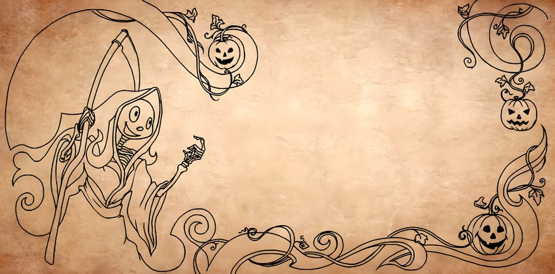 an old paper with halloween decorations on it Halloween Scroll Polynesian Tattoo, Tattoos, burlywood