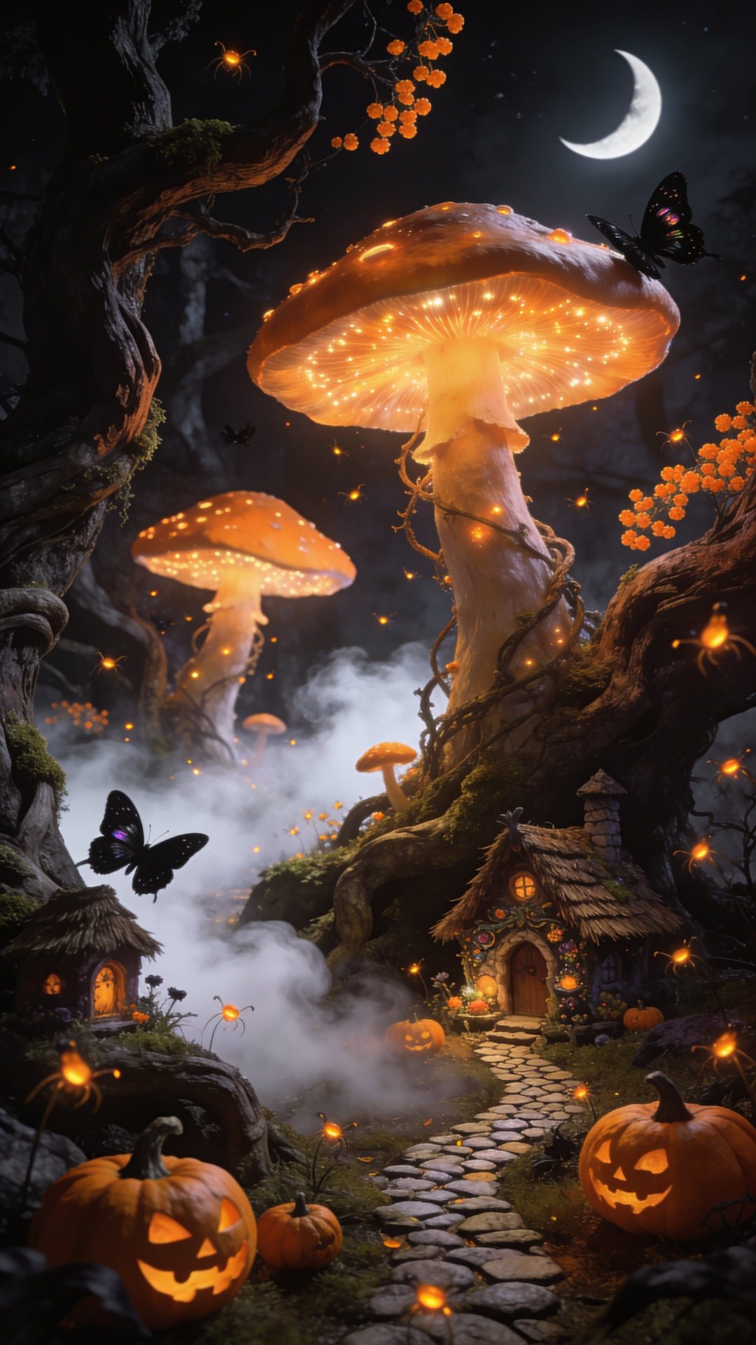 an image of a halloween scene with pumpkins and mushrooms Halloween Fantasy dark slate gray