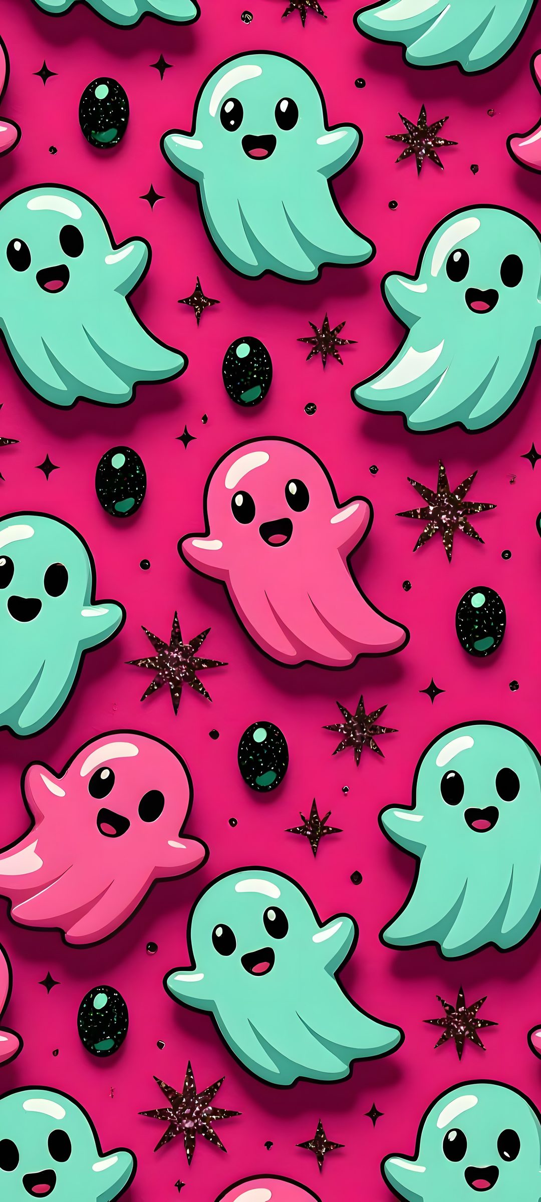 some little ghost like objects on a pink background Halloween Samsung dark magenta