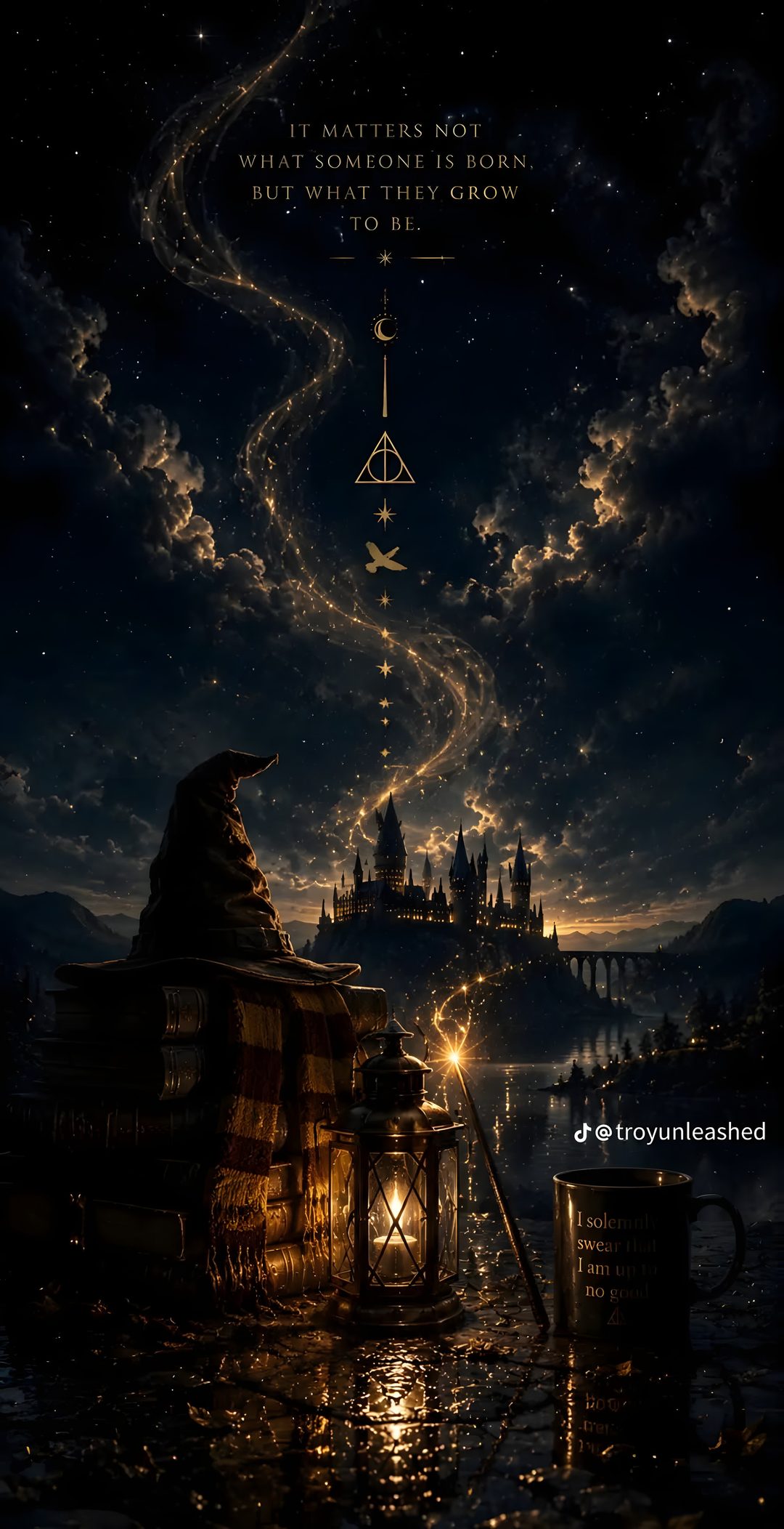 the poster for harry potter's hogwart is shown in front of a castle at night Harry Potter Halloween Iphone black