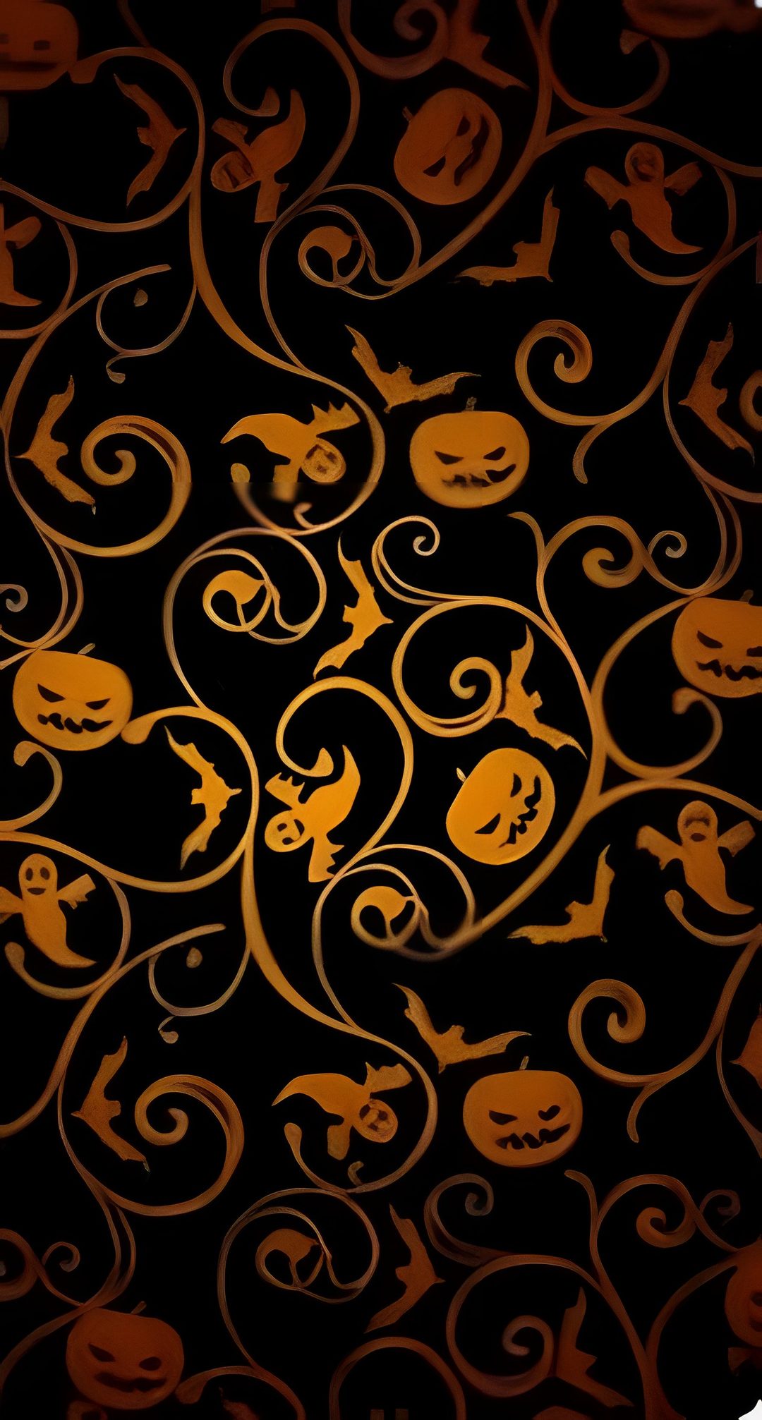 an orange and black pattern with swirls on it Halloween Trellis Ikat Custom Halloween, black