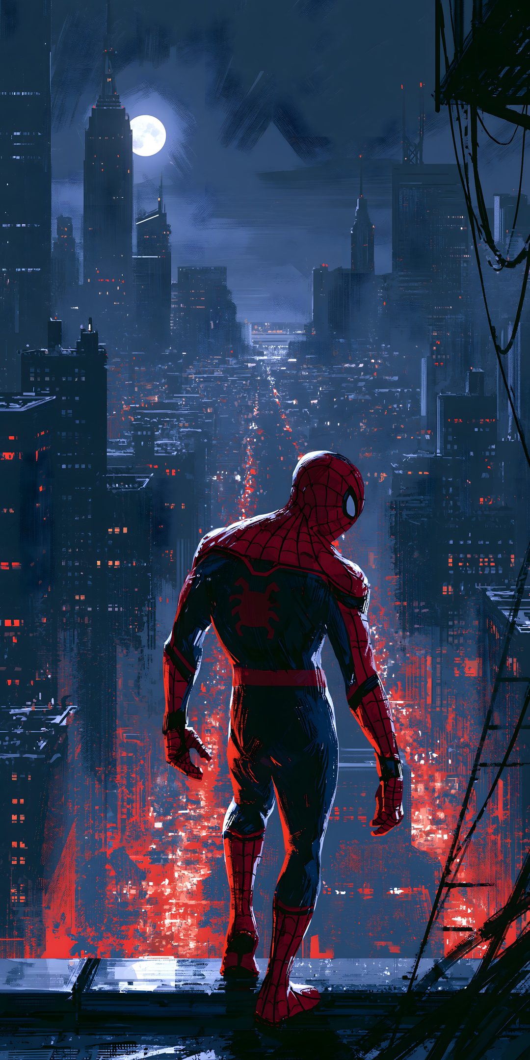 a spider man standing on top of a roof in front of a city at night Halloween Spiderman dark slate gray