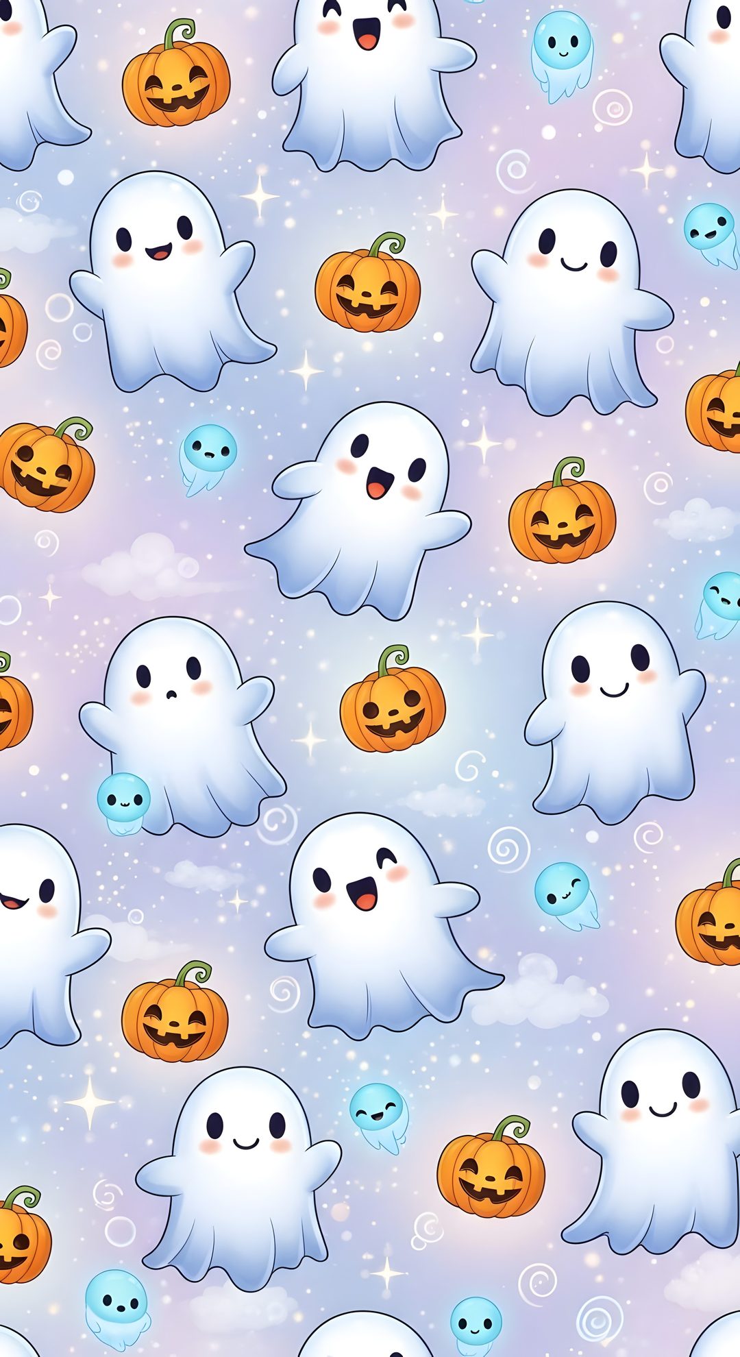 a pattern with ghost and pumpkins on a purple background Kids Halloween Design, Aesthetic Backgrounds, Halloween, Aesthetic Design, gainsboro