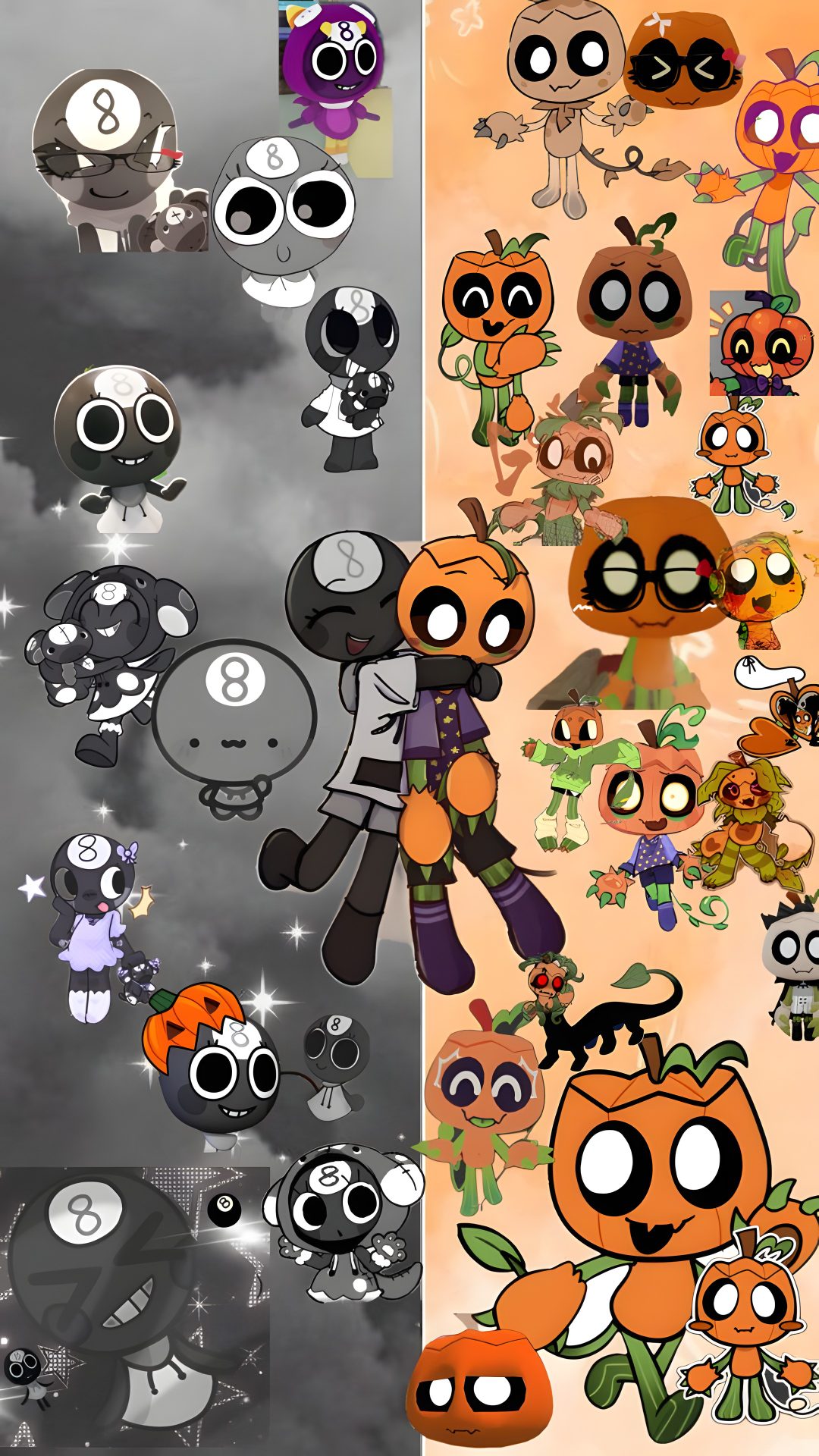 an image of cartoon characters in different colors and sizes, with the same character on each side Dandys World Halloween Toons Big Mouth, Dandy, gray