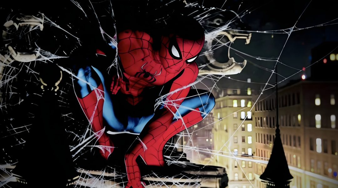 spider - man in front of a cityscape at night Halloween Spider Man Box Office, Brand New Day, Track, New Day, Spiderman, Brand New, black