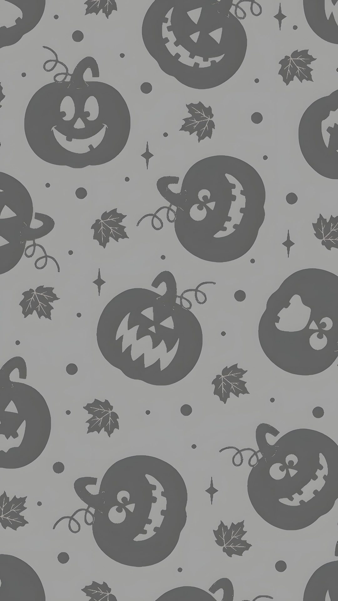halloween pumpkins with faces and leaves on a gray background for wallpaper or fabric Halloween Magic Potions Light Greysmall dark gray