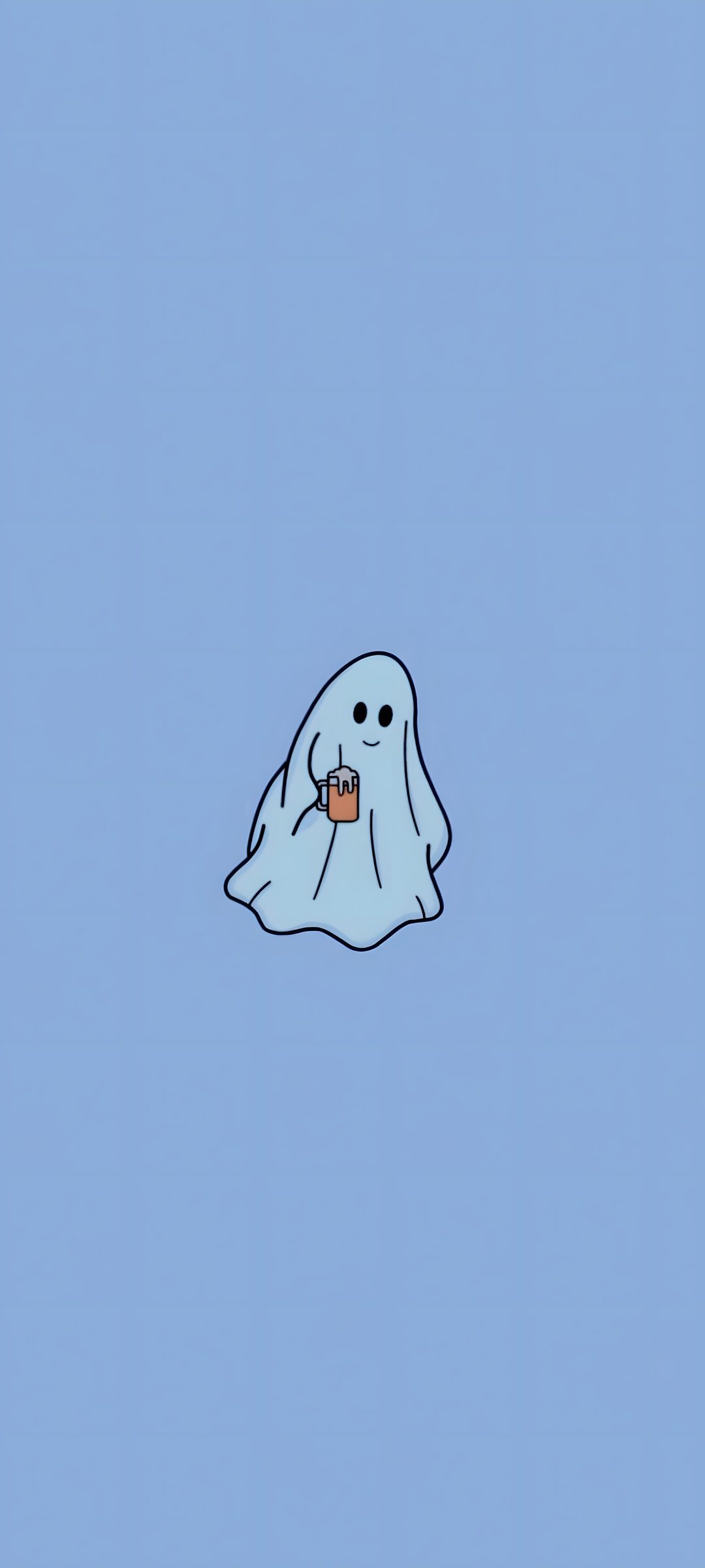 a ghost floating in the sky with a drink Cute Light Blue Halloween Snoopy, Drawings, Fictional Characters,