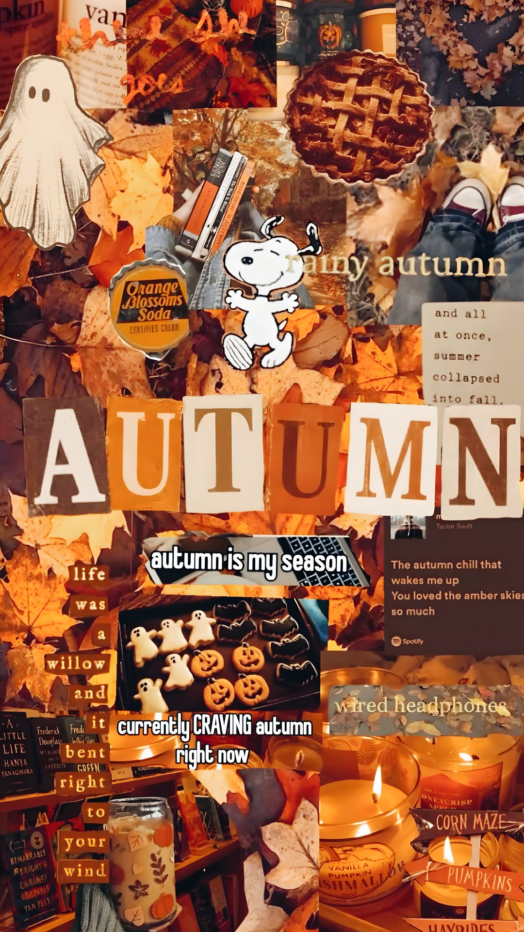 an autumn collage with pumpkins, candles and other items on it's surface Halloween Fall Aesthetic sienna