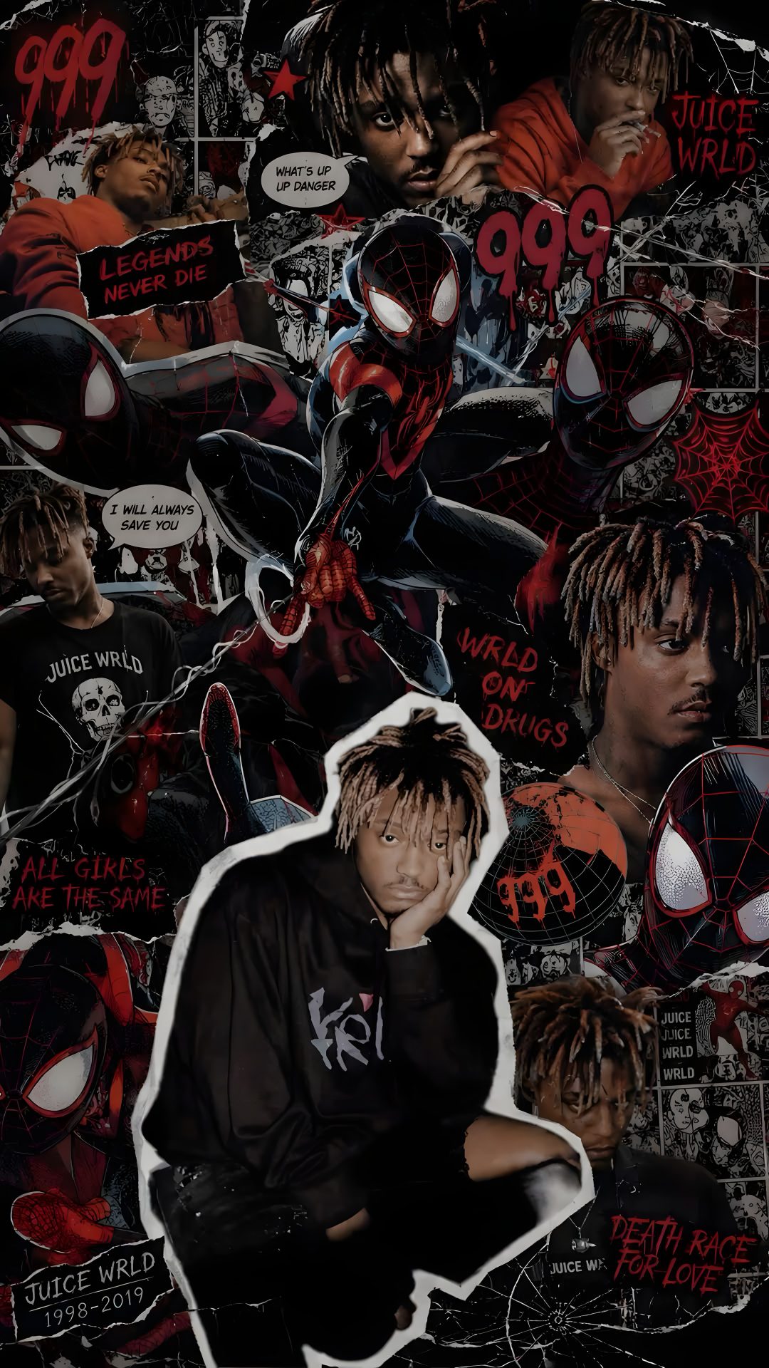 spider - man collage with stickers on it Halloween Juice Wrld black