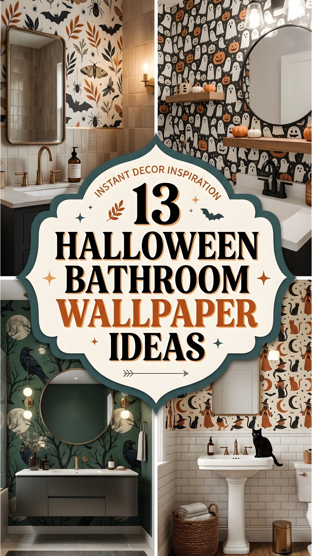 halloween bathroom wallpaper ideas with text overlay Halloween Bathroom gray