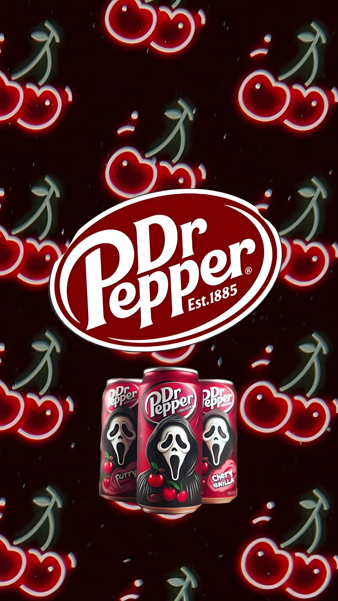 an advertisement for dr pepper's is shown with cherries Dr Pepper Halloween black