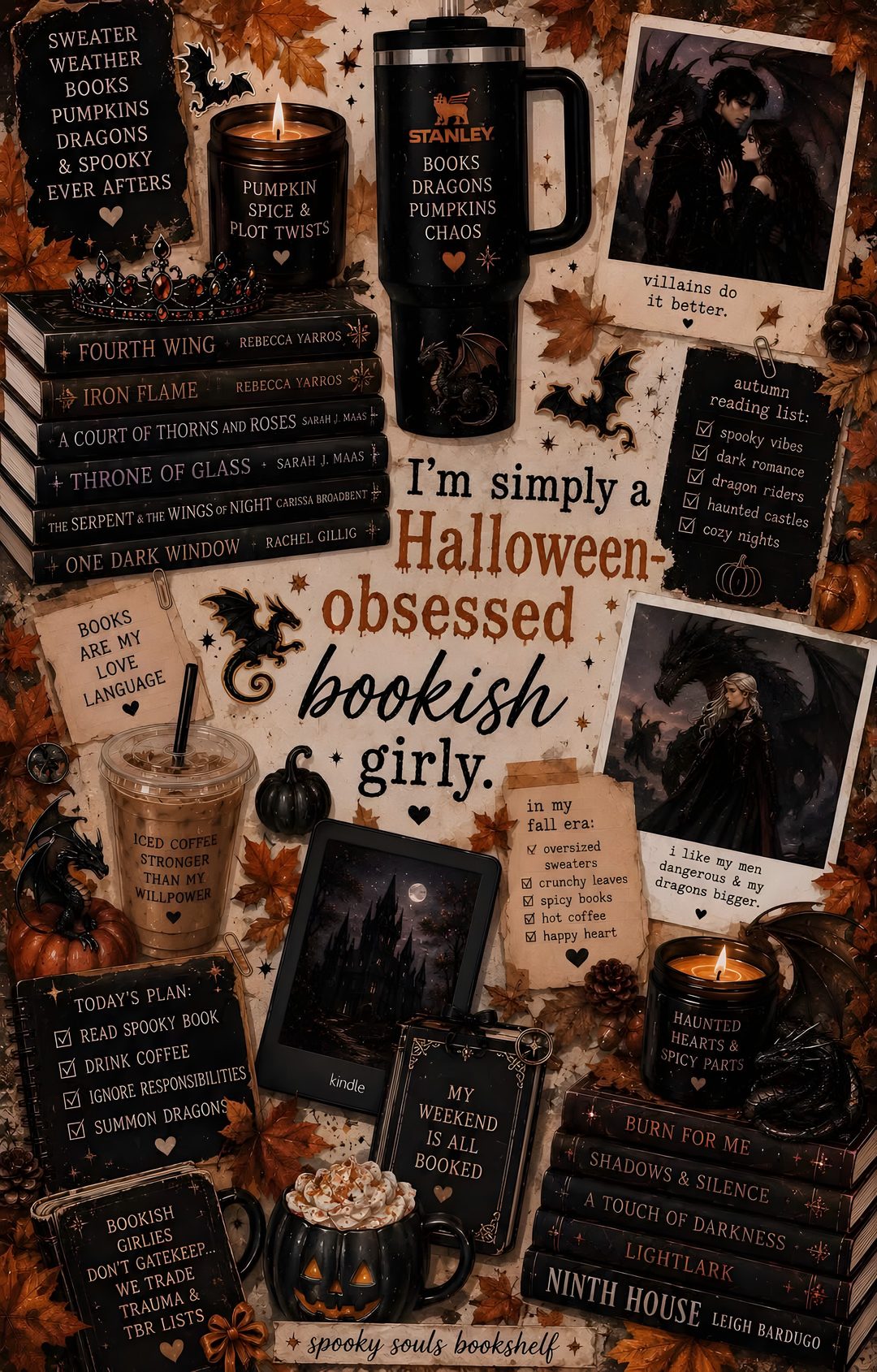 a collage of books and coffee mugs with halloween related items on the cover Bookish Halloween black