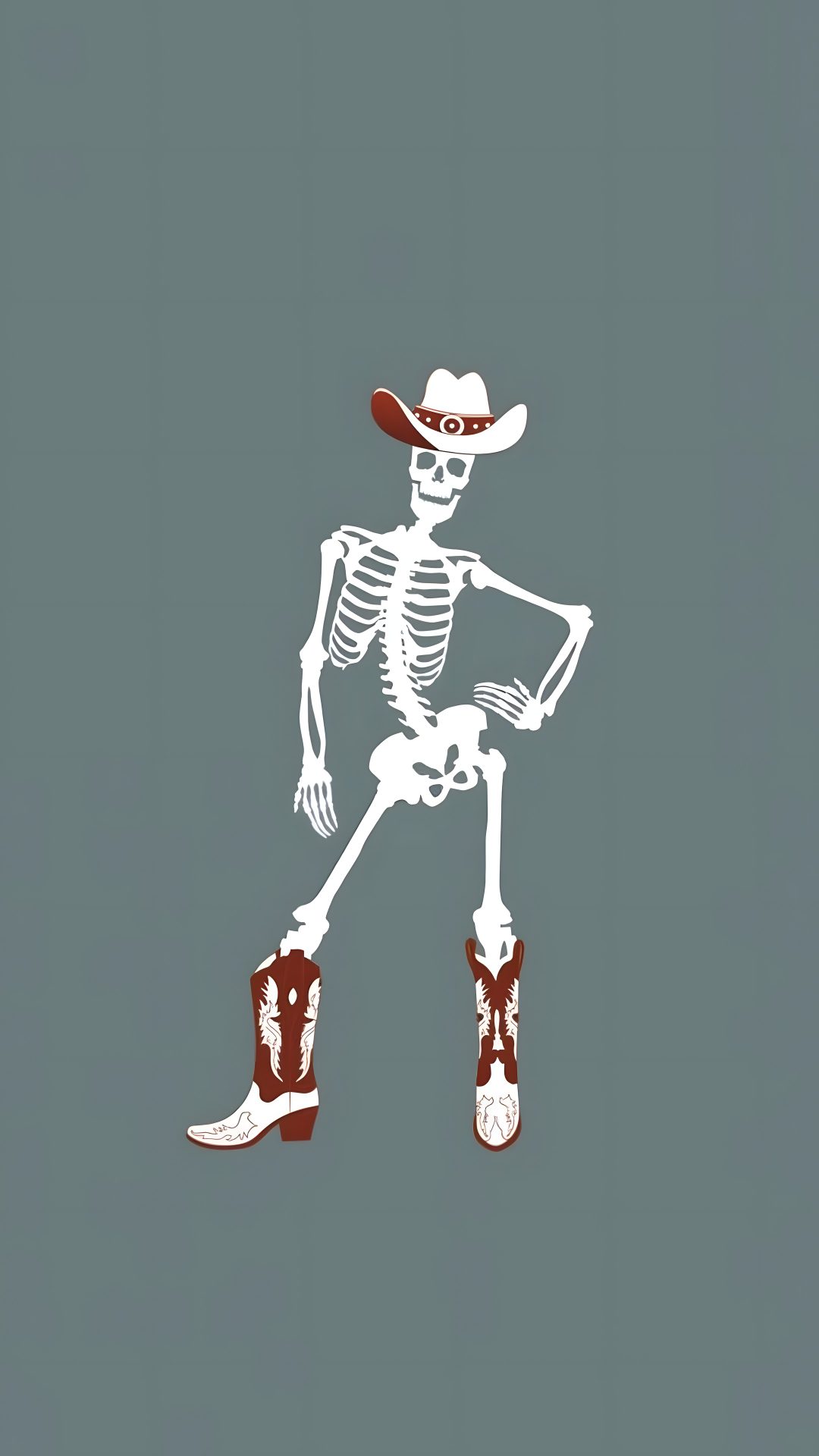 a skeleton wearing cowboy boots and a hat Halloween Cowgirl dim gray