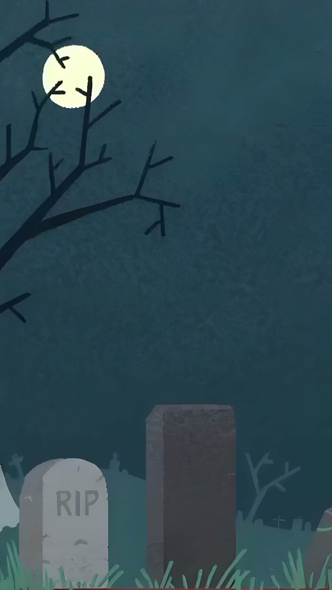 a cemetery with tombstones and trees in the background at night time, lit up by full moon Halloween Pixel Art Gif Halloween, dark slate gray