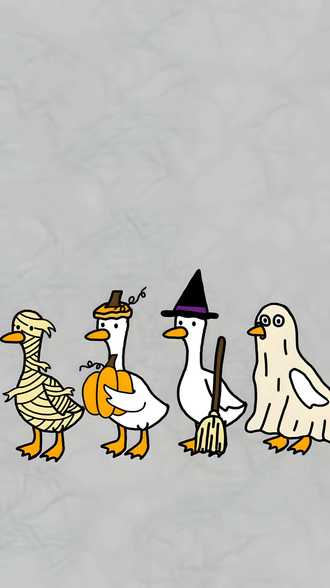 three ducks with witches hats and brooms Halloween Goose silver