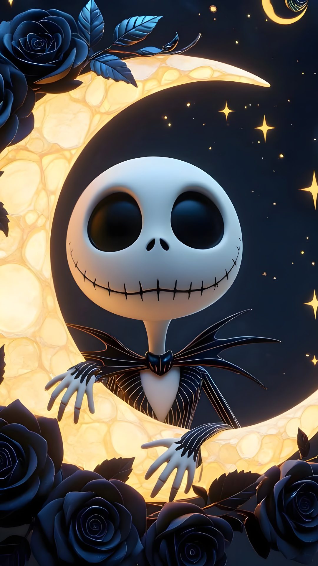 jack skellingy sitting on the moon with roses around him Halloween Jack Skeleton dark slate gray
