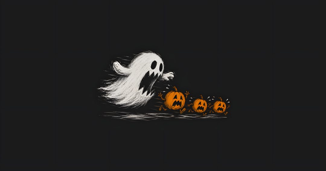 a ghost with three pumpkins in front of it Halloween Laptop Ghost black
