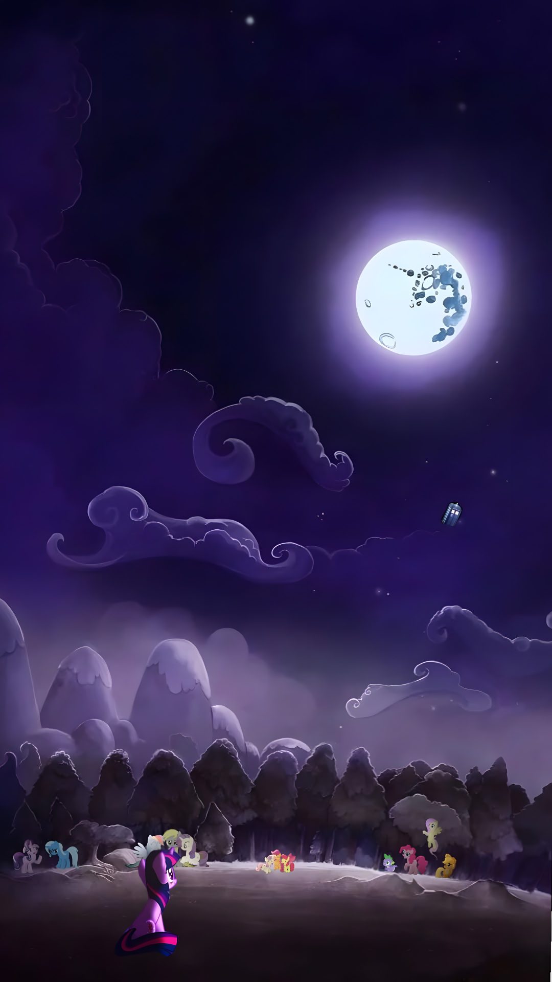 an animated image of a cat in the night sky My Little Pony Halloween midnight blue