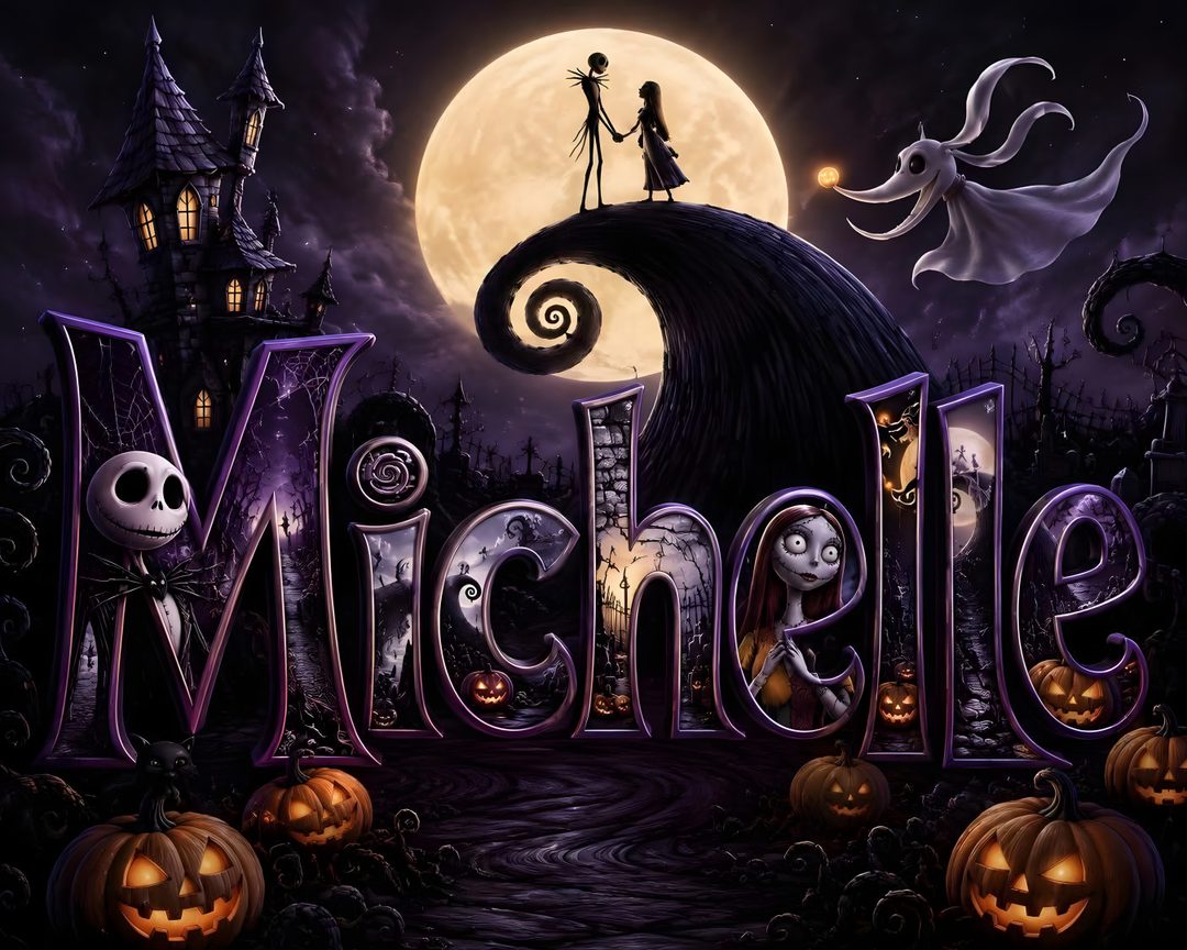 an animated halloween scene with pumpkins and jack - o'- lanterns in the background Halloween Name black