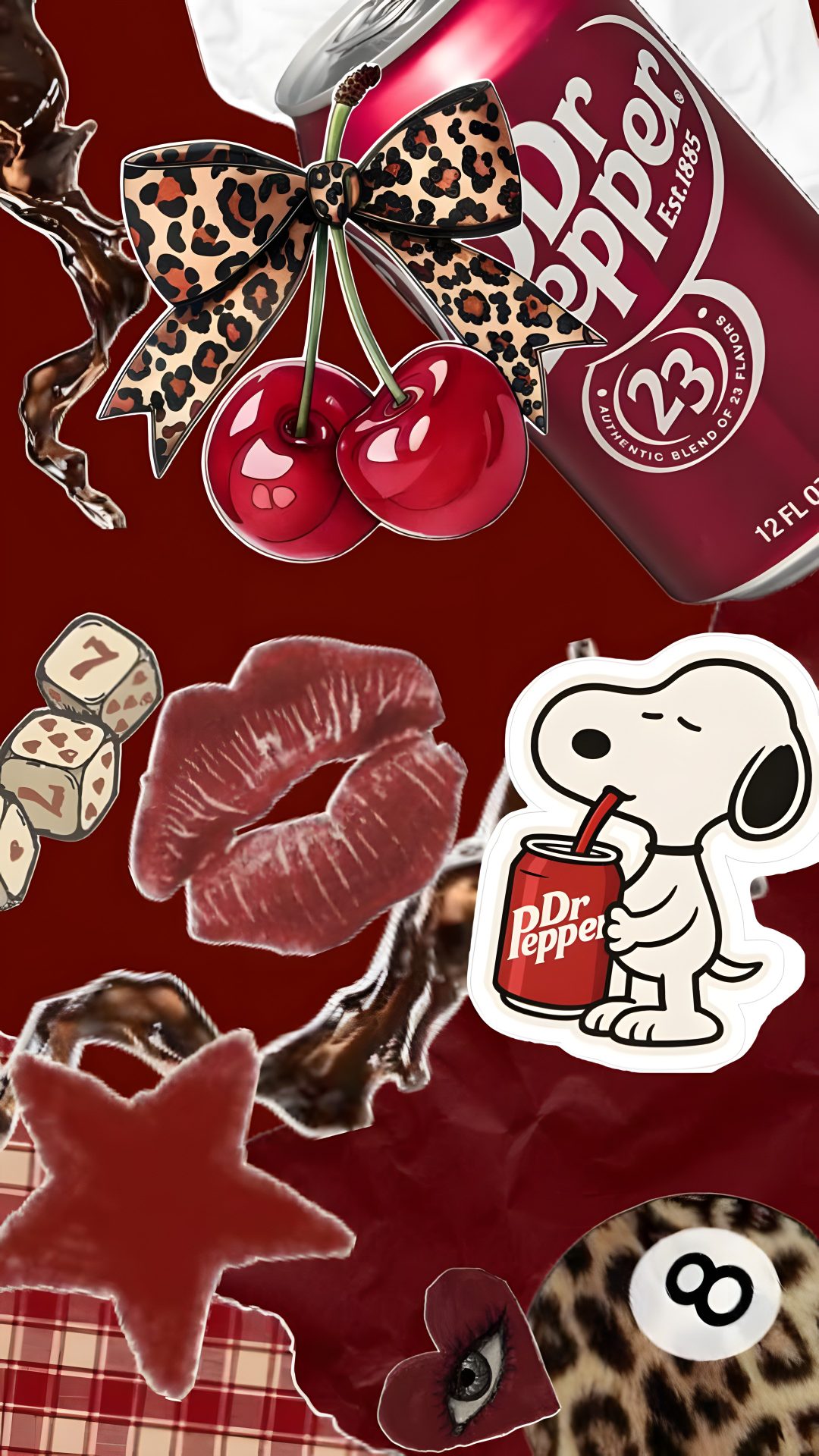 an assortment of stickers and decals on a red background with a can of soda Dr Pepper Halloween Dr Pepper, Aesthetic, Stuffed Peppers, saddle brown