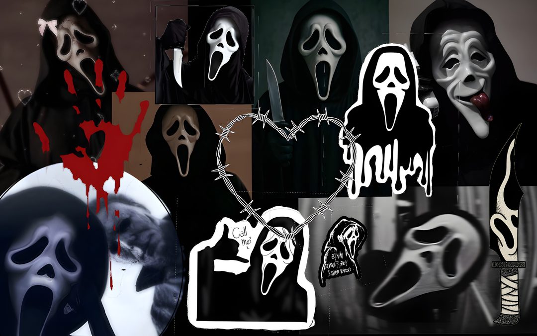 a collage of halloween images with scary faces Y2k Halloween Scream Computer, Ghost Face For Computer, Ghost Faces, Scream, Ghost, black