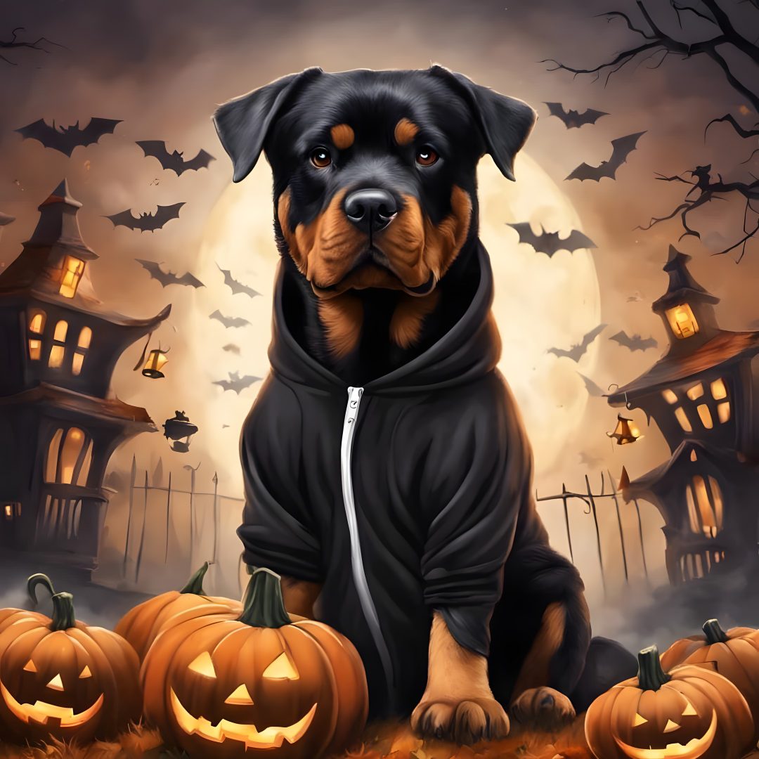 a black and brown dog sitting next to pumpkins Halloween Rottweiler Rottweiler, Submarine, Animals, dark olive green