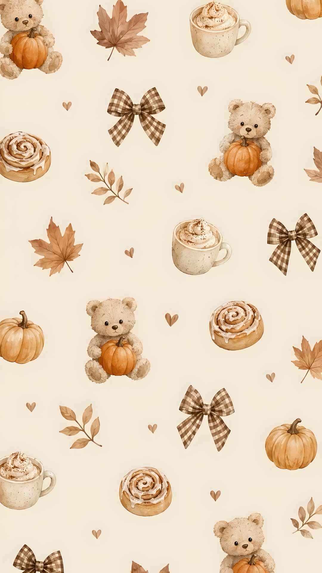a bear and cupcakes on a white background with autumn leaves in the foreground Autumn Halloween Iphone antique white