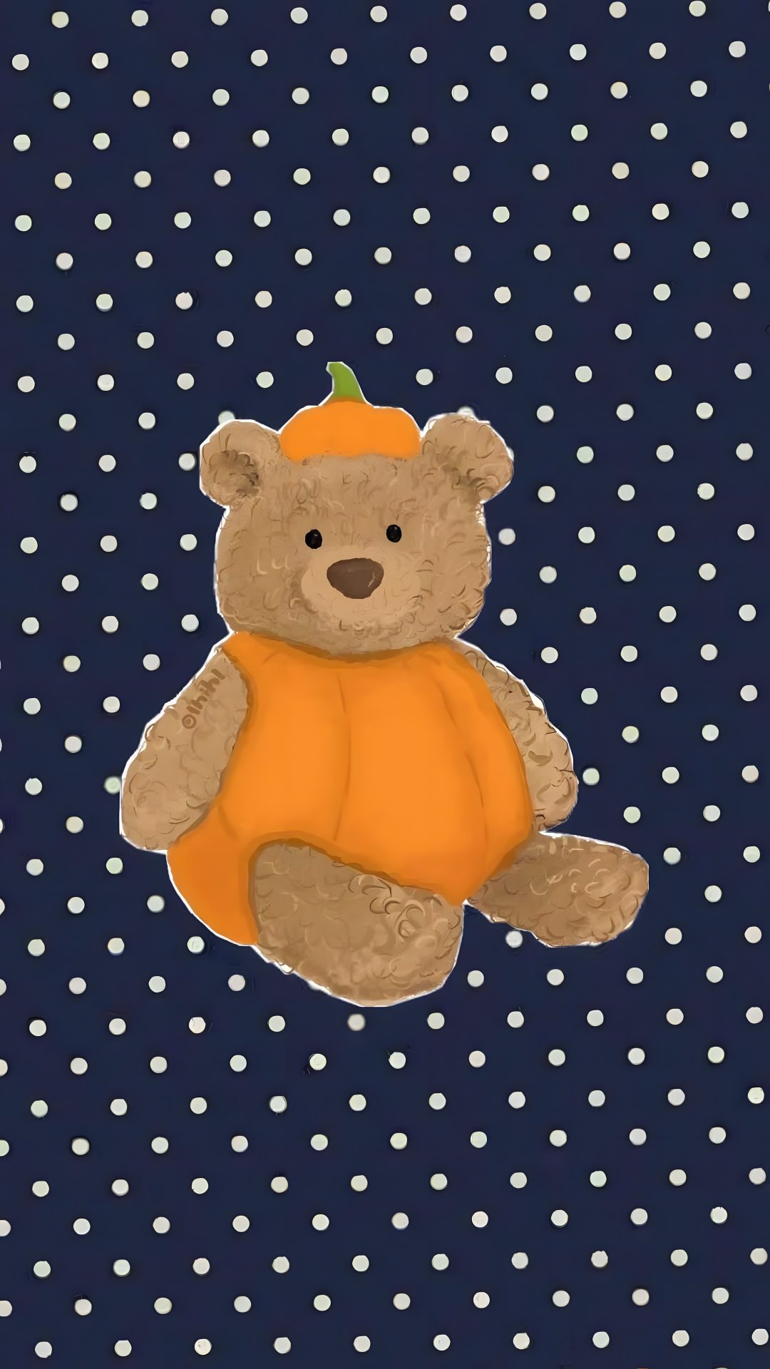 a brown teddy bear sitting on top of a blue polka dot background Teddy Bear Halloween dark slate gray