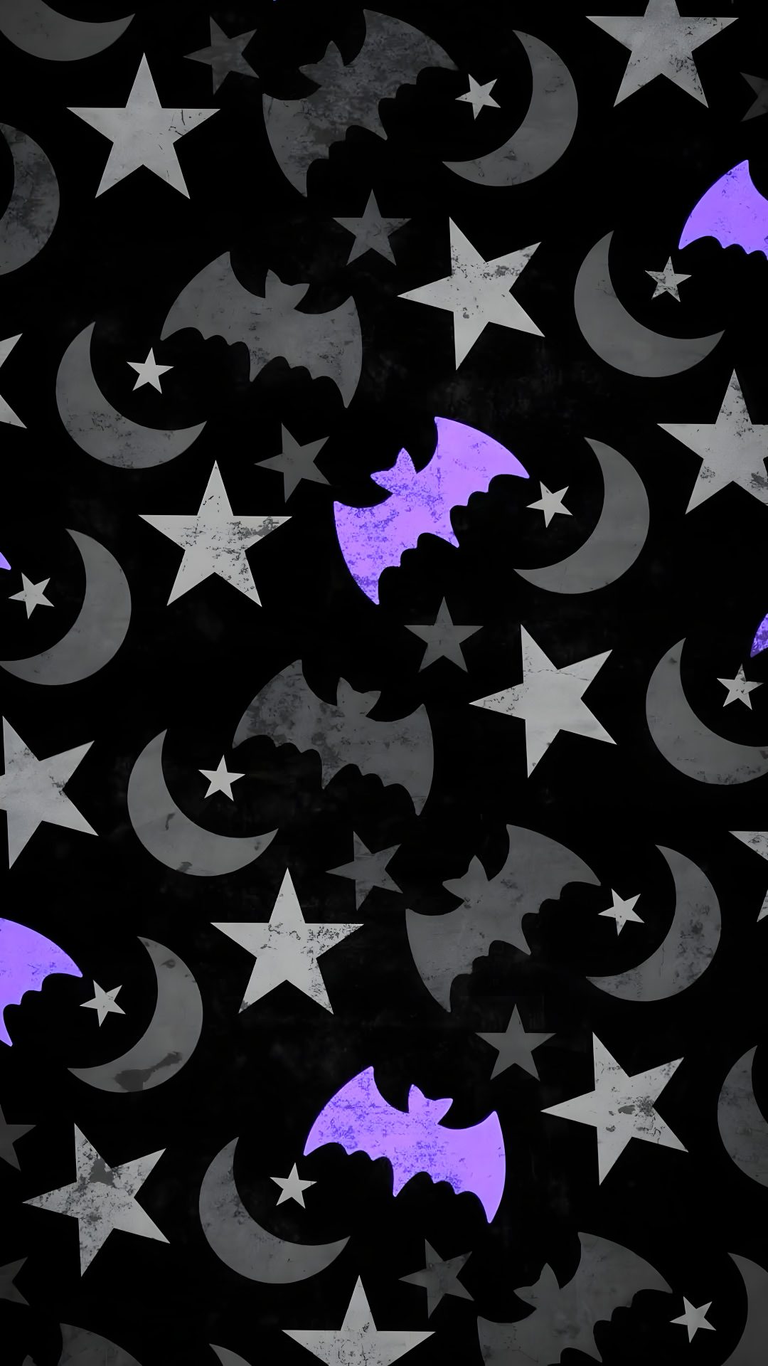 bats and stars on black background with purple glow in the dark for halloween wallpaper Halloween Whimsical Bats-large black