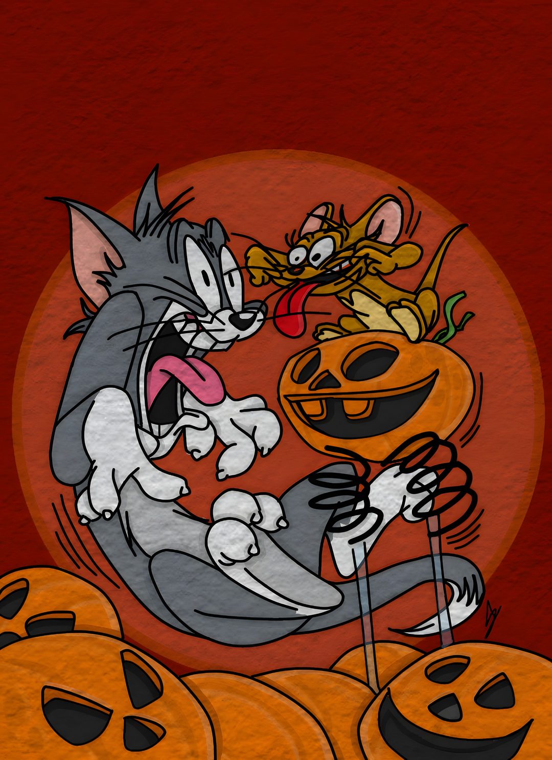 an image of a cartoon cat eating pumpkins Tom And Jerry Halloween saddle brown