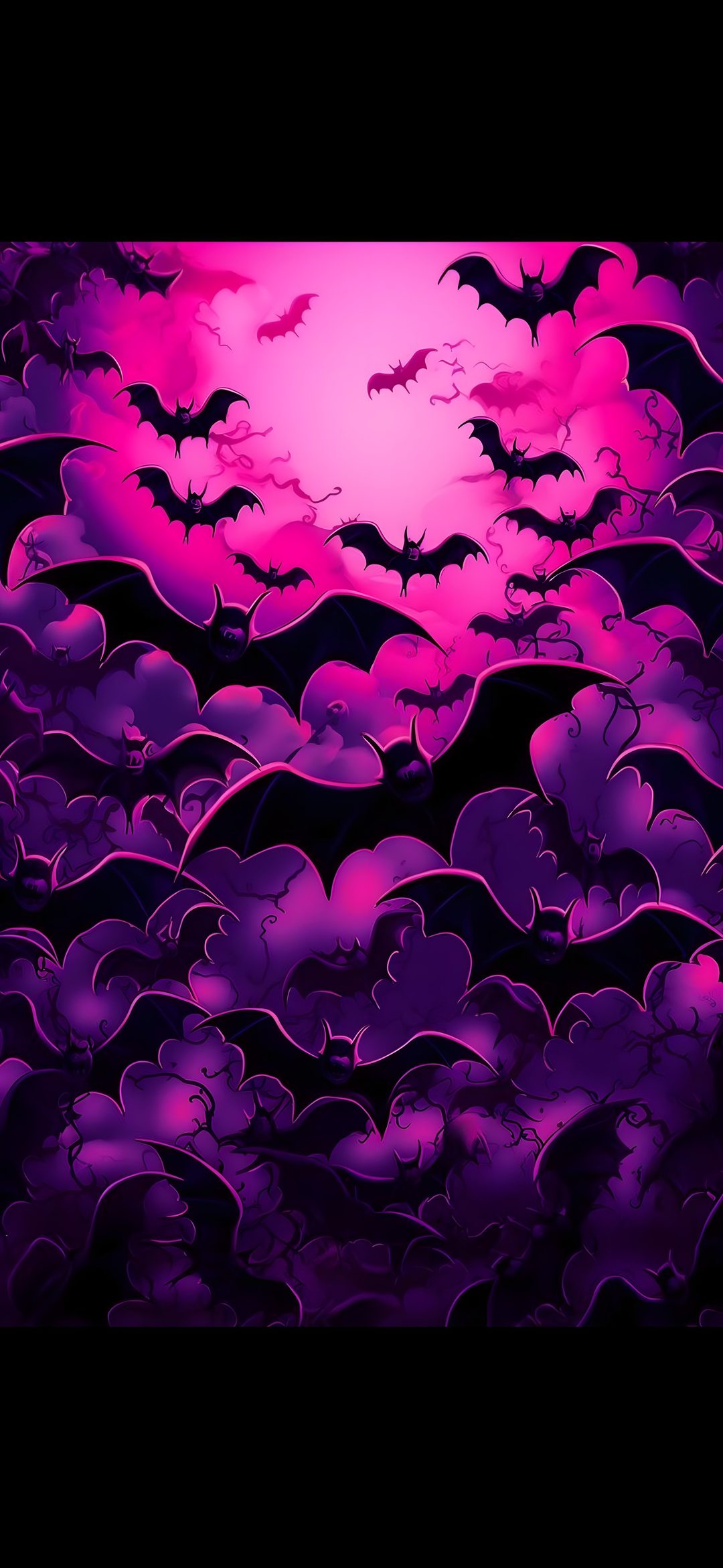 an image of a purple sky with bats flying in the air at sunset or dawn Neon Purple Halloween black