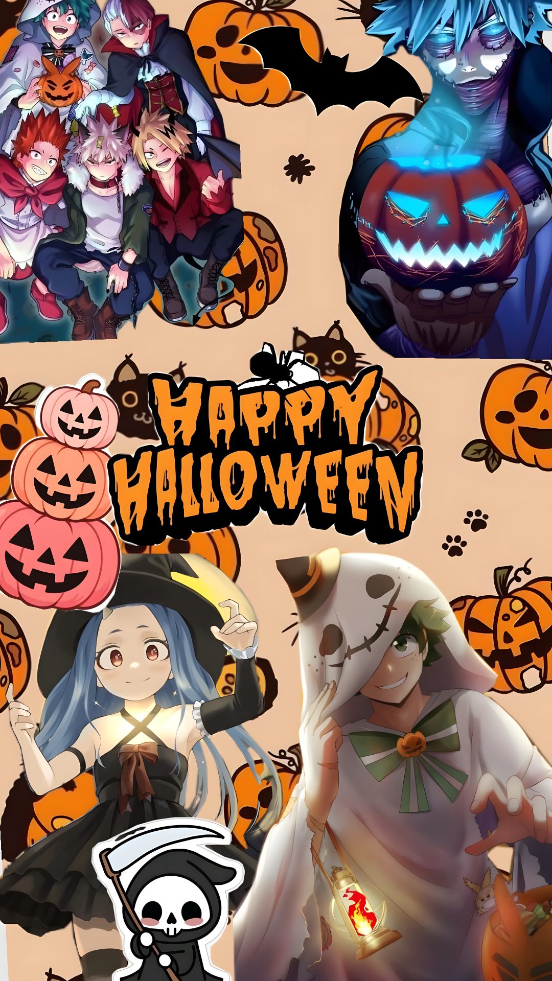 an image of halloween characters with pumpkins and jack - o'- lanterns Mha Halloween Phone dim gray