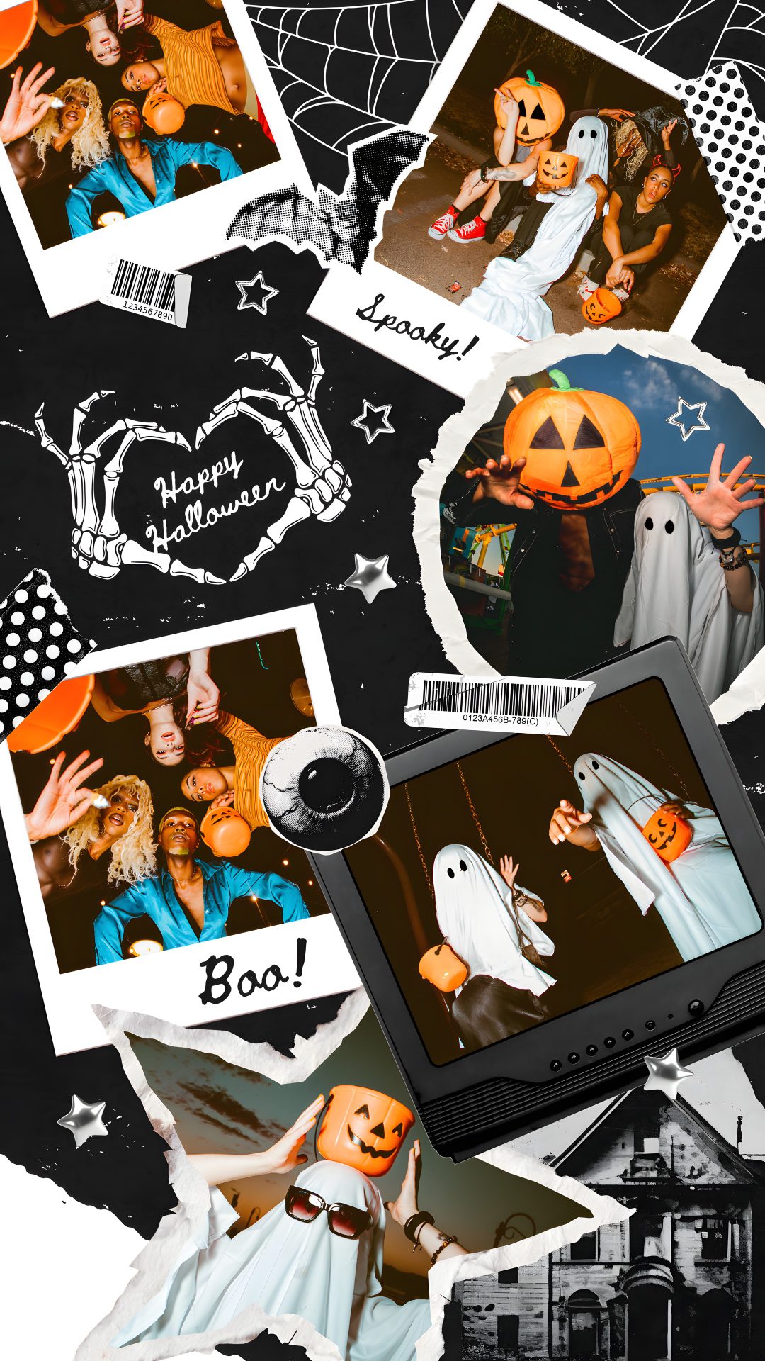 halloween collage with various pictures and words Halloween Canva dark olive green