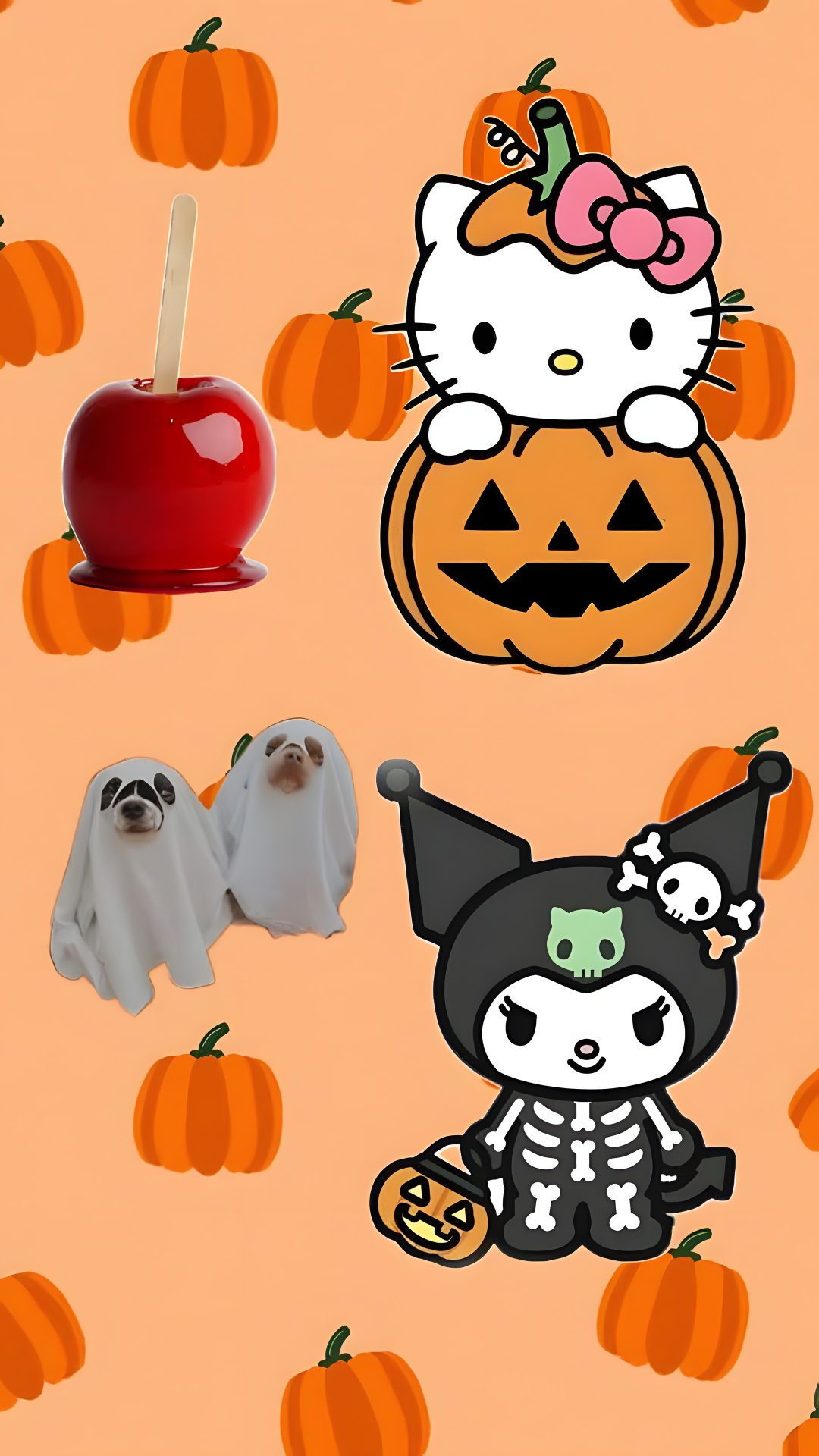 halloween wallpaper with pumpkins, ghost and hello kitty Kawaii Hello Kitty Cute Halloween light salmon