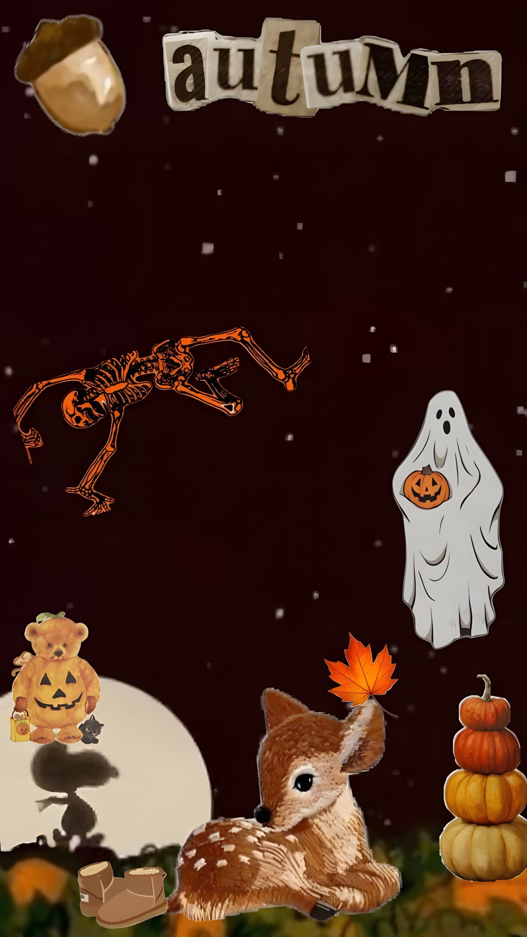 an animated halloween scene with pumpkins, ghost and deer Autumn Aesthetic Autumn Halloween black