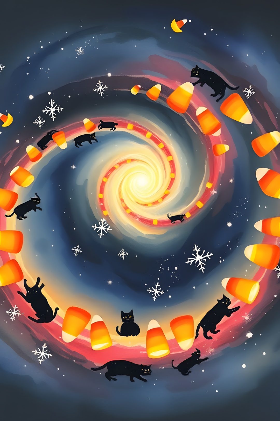 a painting of cats in the middle of a night sky Halloween Galaxy dark slate gray