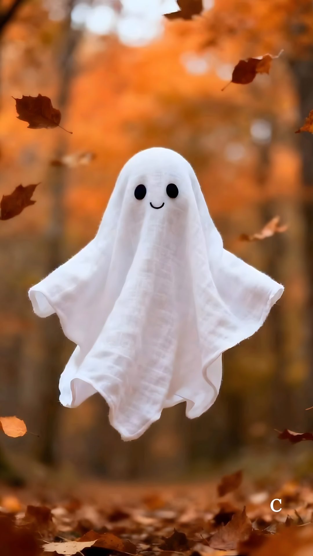 a white ghost floating in the air surrounded by leaves Funny Halloween Gif Halloween Videos, Happy Halloween Videos, Halloween, sienna